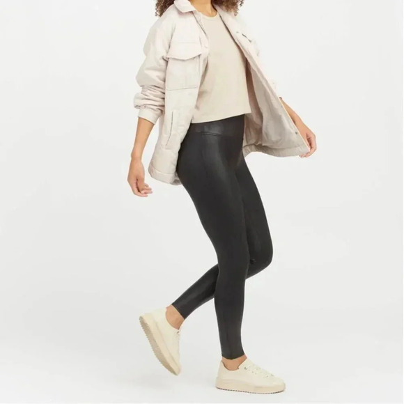 Spanx Black Faux Leather Leggings Full Length Size Small - Picture 1 of 6